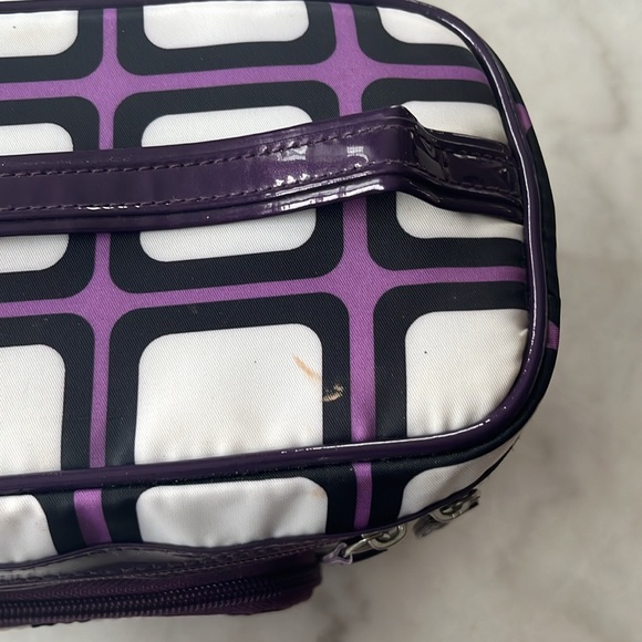 Sonia Kashuk travel bag double zippers train case top handle purple geometric - Picture 10 of 15